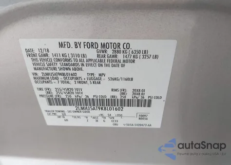 2019 Lincoln Mkt Reserve z USA, uszkodzony, nr VIN 2LMHJ5AT9KBL01602